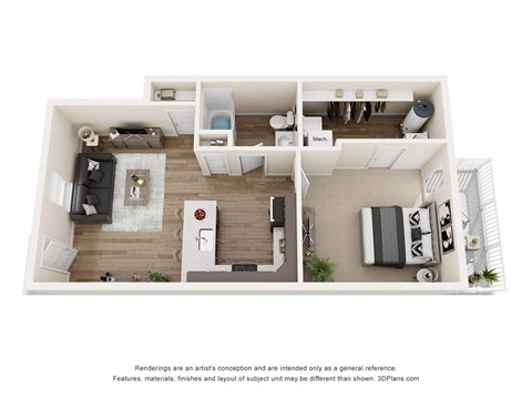 Floor plan for 1 bed, 1 bath, 760 sqft